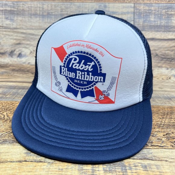 Unbranded Other - Pabst Blue Ribbon Beer Mens Trucker Hat Navy Snapback PBR Wisconsin Mesh Cap